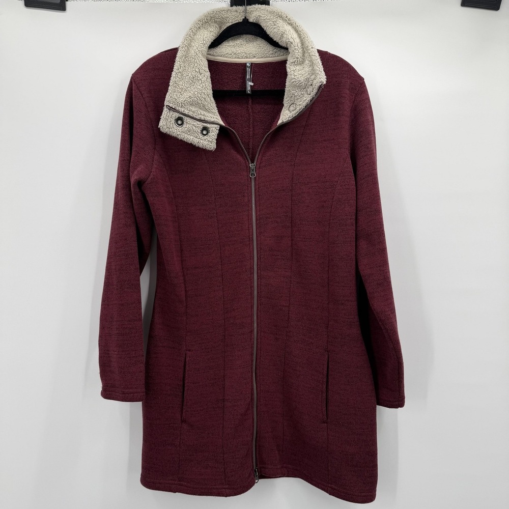 Kuhl Ascendyr Long Jacket‎ Womens Large Red Fleece Full Zip Sherpa Collar 4235